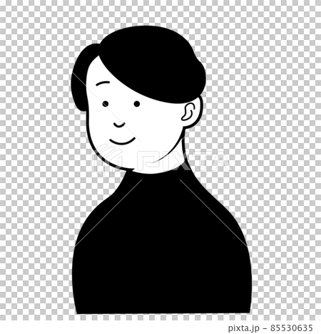 にぎを向いて微笑んでいる男性のモノクロイラスト 85530635