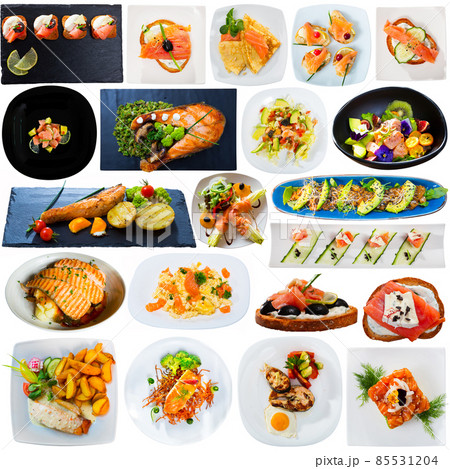 Collection of dishes with salmon 85531204