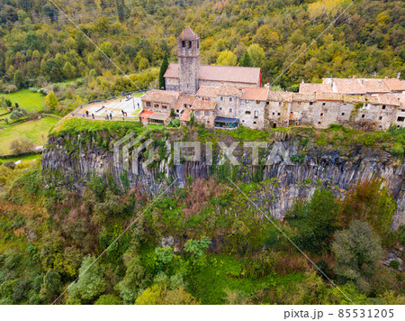 Aerial view of Castellfollit de la Roca, Catalonia, Spain Aerial view of Castellfollit de la Roca, Catalonia, Spain 85531205