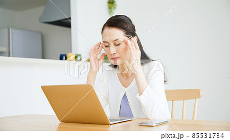 パソコンを使う老眼のシニア女性. 85531734