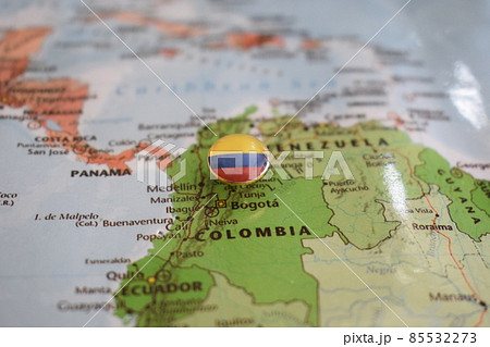 Colombia flag drawing pin on the map Colombia flag drawing pin on the map 85532273