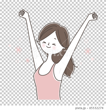 両手を広げて大きく伸びをする若い女性 85532274