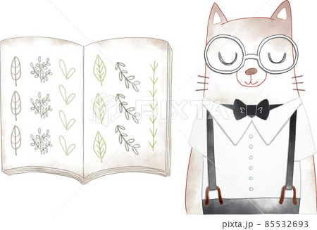 動物イラスト　猫と本 85532693