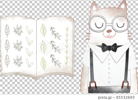 動物イラスト　猫と本 85532693