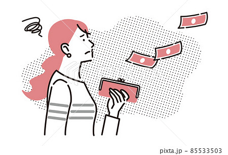 人物 財布からお金が飛んでいく女性 人物 財布からお金が飛んでいく女性 85533503