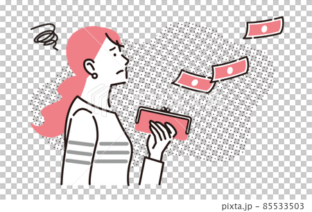 人物 財布からお金が飛んでいく女性 人物 財布からお金が飛んでいく女性 85533503