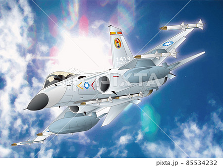 太陽の逆光を背にした飛翔する台湾国空軍マルチロール戦闘機f Ck1のイラスト素材