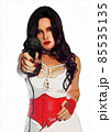 1980s Style Singer With Microphone Wearing White and Red Clothing 85535135