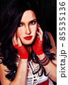 Vintage Style Fashion, Red Fishnet Glove with red corset belt 85535136