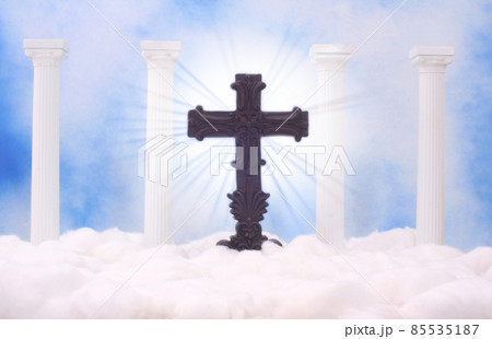 Heaven Columns and Clouds With Blue Sky and Cross Heaven Columns and Clouds With Blue Sky and Cross 85535187