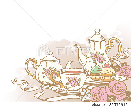 Illustration Material For Tea Time And Antique Stock Illustration