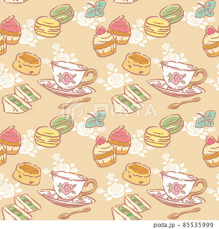 Afternoon Tea Antique Seamless Pattern Stock Illustration