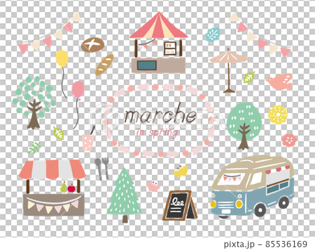 春季馬爾凱可愛矢量插圖集 85536169