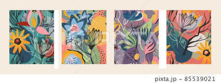 Set of abstract vector floral seamless patterns. 85539021