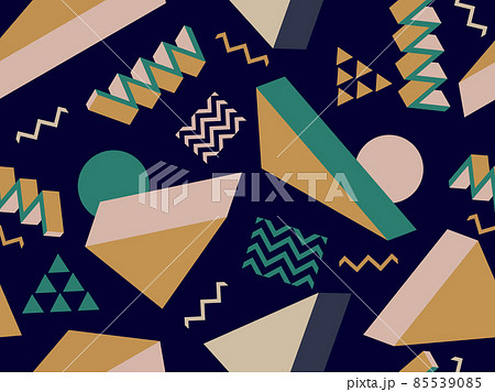 Geometric seamless pattern with 3d shapes in 80s memphis style. Multicolored isometric geometric shapes. Design template for promotional items, wrapping paper and banners. Vector illustration 85539085