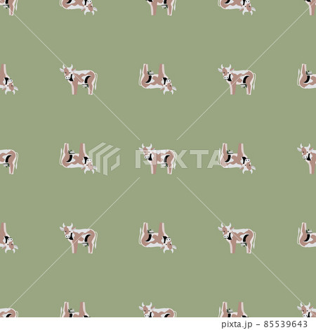 Seamless pattern cow on pastel green background. Texture of farm animals for any purpose. Seamless pattern cow on pastel green background. Texture of farm animals for any purpose. 85539643