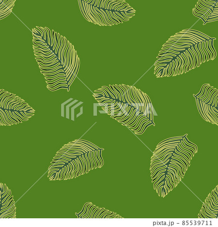 Organic palm leaf seamless pattern with hand drawn foliage print. Simple color background. Vector illustration for seasonal textile. 85539711