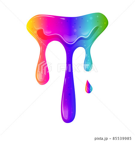 Rainbow dripping slime. Sticky, viscous liquid. Bright toy for children. Cartoon vector illustration. 85539985