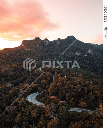 sunset scenery mountains and evening sky 85540594