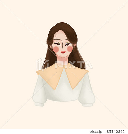 Pretty Girl Hand Drawn Illustration Vector With White and Light Brown Fashion 85540842