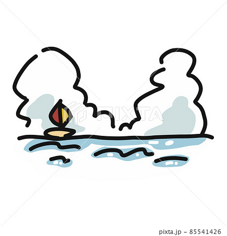 夏の青い海のイラスト。沖にはヨット、空には入道雲が浮かんでいます。 85541426