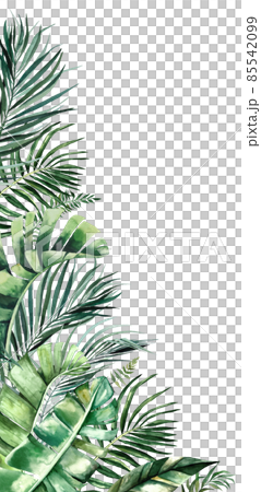 Watercolor border with green tropical leaves... - Stock Illustration ...