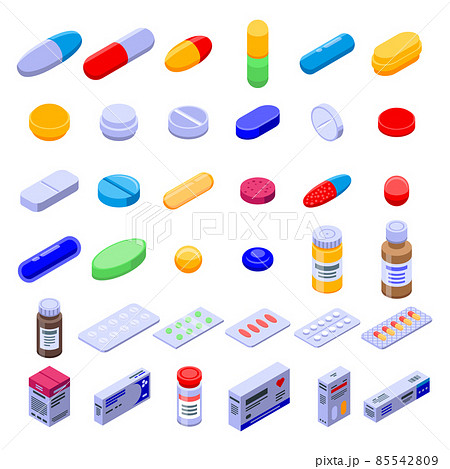 Pill drug icons set, isometric style 85542809
