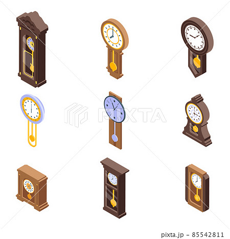 Pendulum clock icons set, isometric style 85542811