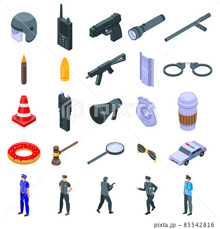 Police equipment icons set, isometric style 85542816