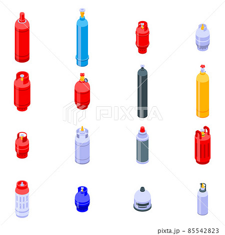 Gas cylinders icons set, isometric style Gas cylinders icons set, isometric style 85542823