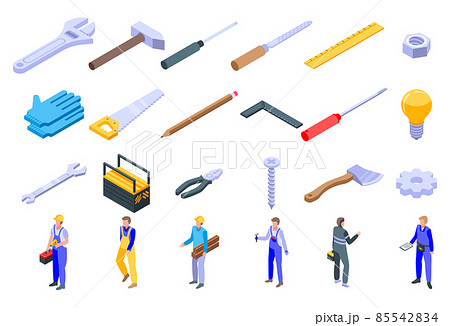 Repairman icons set, isometric style 85542834
