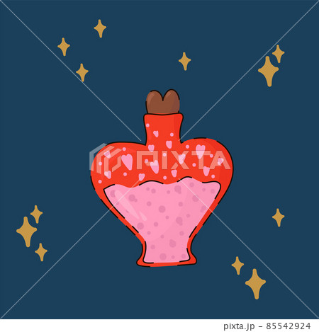 A postcard for the Day of Love and Tenderness. Romantic Valentine's Day poster. Images of a bottle with love. A postcard for the Day of Love and Tenderness. Romantic Valentine's Day poster. Images of a bottle with love. 85542924