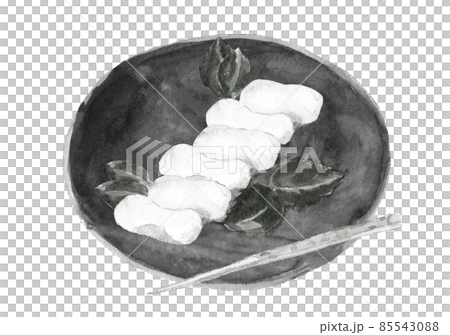 Hatsuuma dumplings that imitate the shape of a cocoon with a toothpick Monotone [ink painting style hand-painted watercolor] White background transparent background 85543088