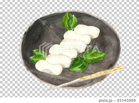 Hatsuuma dumplings imitating the shape of a cocoon with a toothpick [Hand-painted watercolor illustration] White background Transparent background 85543089