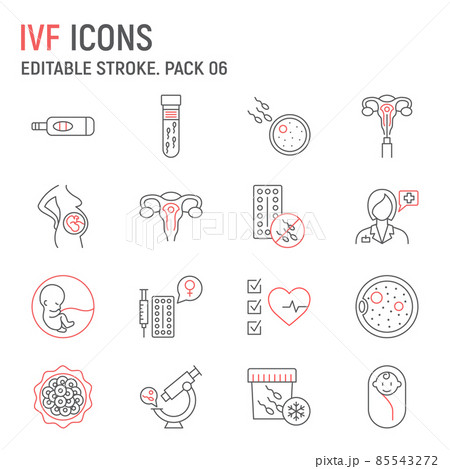 IVF line icon set, vitro fertilization collection, vector graphics, logo illustrations, IVF vector icons, artificial insemination signs, outline pictograms, editable stroke 85543272