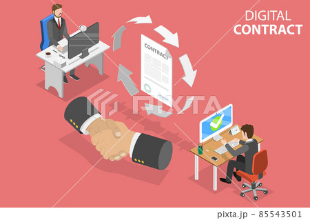 3D Isometric Flat Vector Conceptual Illustration of Smart Contract. 3D Isometric Flat Vector Conceptual Illustration of Smart Contract. 85543501