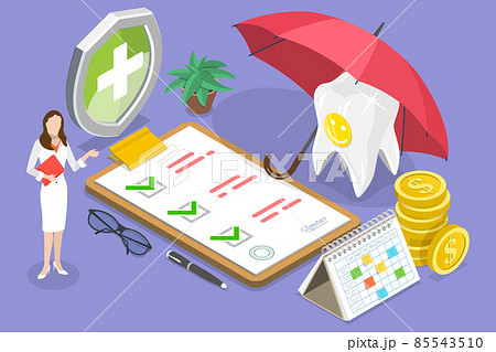 3D Isometric Flat Vector Conceptual Illustration of Dental Insurance Policy. 3D Isometric Flat Vector Conceptual Illustration of Dental Insurance Policy. 85543510
