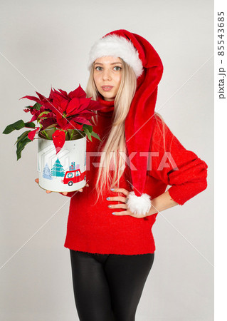 Young white european woman on grey Young white european woman on grey 85543685