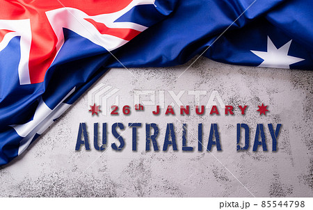 Happy Australia day concept. Australian flag against stone background. 26 January. 85544798