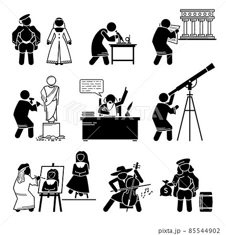 Late Middle Ages Renaissance People Human Civilization History. Vector illustrations depict the Renaissance period of the Late Middle Ages in the 15th and 16th century. 85544902
