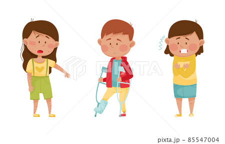 Sick Children Suffering from Common Disease Symptom Vector Set Sick Children Suffering from Common Disease Symptom Vector Set 85547004
