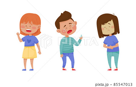 Sick Children Suffering from Common Disease Symptom Vector Set Sick Children Suffering from Common Disease Symptom Vector Set 85547013