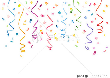 Set of watercolor colorful serpentine and confetti. Hand painted watercolor ribbons set. Set of watercolor colorful serpentine and confetti. Hand painted watercolor ribbons set. 85547277