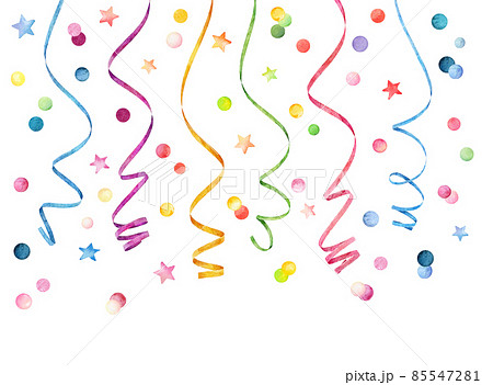 Set of watercolor colorful serpentine and confetti. Hand painted watercolor ribbons set. Set of watercolor colorful serpentine and confetti. Hand painted watercolor ribbons set. 85547281
