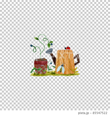watercolor illustration of a spring vegetable garden with a watering can (freehand) watercolor illustration of a spring vegetable garden with a watering can (freehand) 85547522