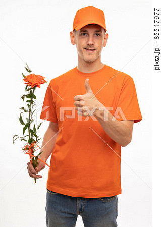 Young man with flower on white 85547977