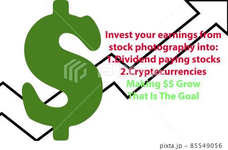 Green dollar sign with arrow showing long term growth 85549056