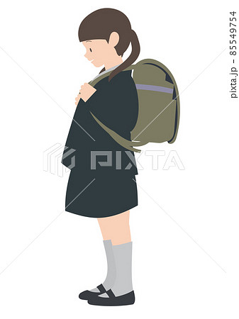 イラスト素材:ランドセルを背負って笑顔で立っている女の子 イラスト素材:ランドセルを背負って笑顔で立っている女の子 85549754