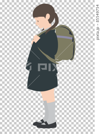 イラスト素材:ランドセルを背負って笑顔で立っている女の子 イラスト素材:ランドセルを背負って笑顔で立っている女の子 85549754