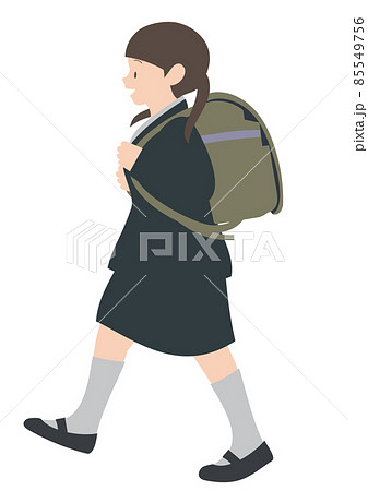 イラスト素材:ランドセルを背負って笑顔で元気よく歩いている女の子 イラスト素材:ランドセルを背負って笑顔で元気よく歩いている女の子 85549756